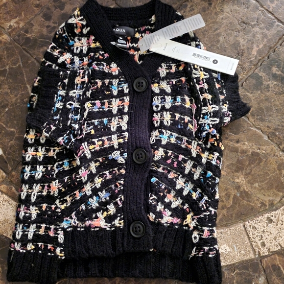 Bloomingdales Aqua Black Tweedulti color dog sweater S & M NWT - Picture 3 of 5
